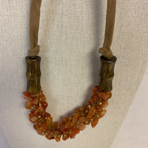 CJ Banks Chocker Necklace Set Peach Stones with Pierced Earrings NWT - Picture 2 of 3